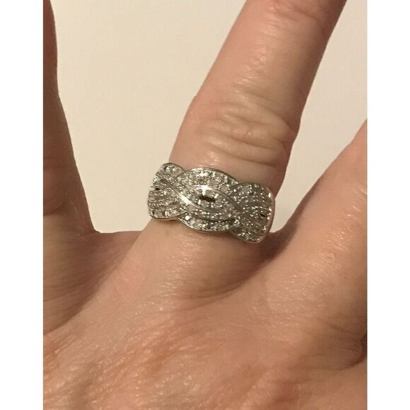 NEW~1/2 Carat Genuine Diamond Criss Cross Wave Design Ring Sz 8~Platinum - Picture 8 of 8